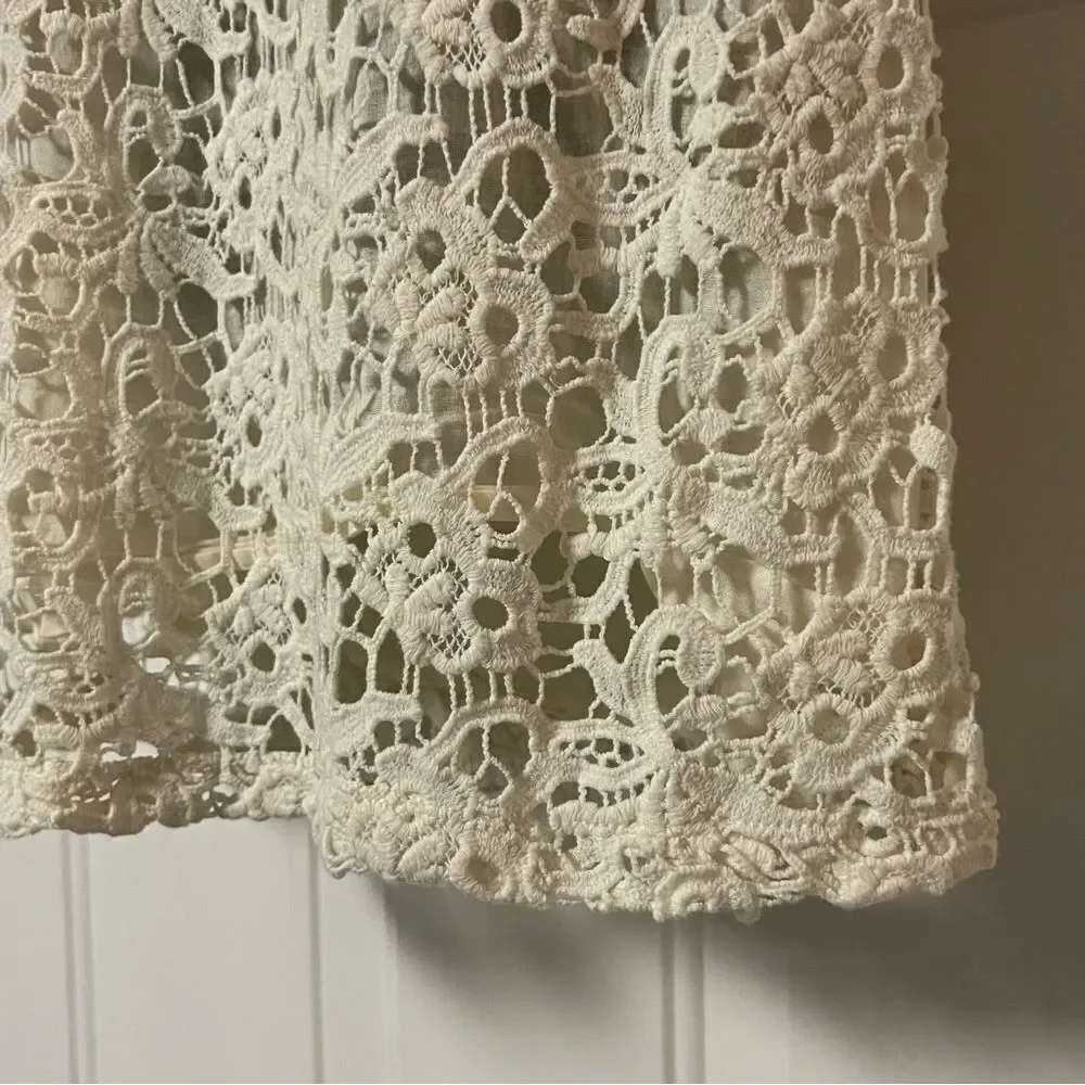 Lucky Brand Ivory Lace Eyelet Overlay Sleeveless Tank Top Fairy Tunic Shell M